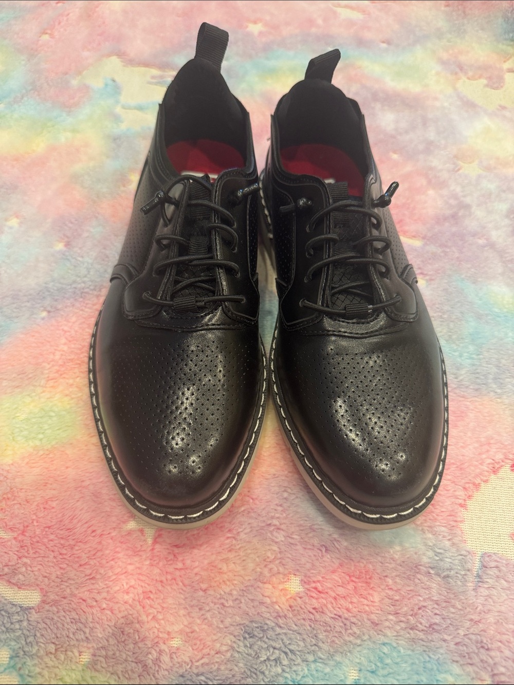 Kids Black Perforated Lace-Up Casual Shoes
